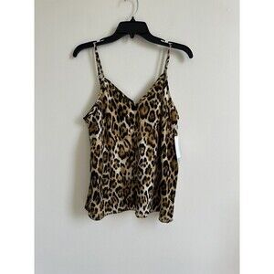 Abound Women's Printed V-Neck Camisole in Tan Leopard Print Size M